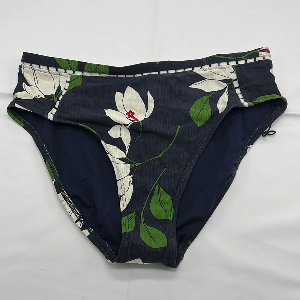 Robin Piccone Navy Floral Bikini Bottom with White & Green